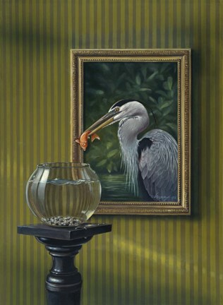 Framed Heron And Goldfish Print