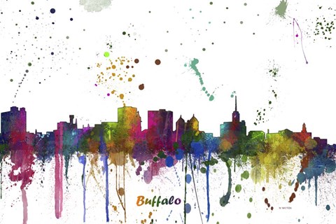 Framed Buffalo New York Skyline Multi Colored 1 Print