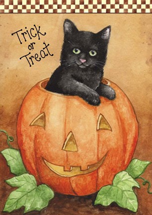 Framed Trick Or Treat Black Cat Print