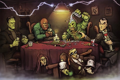 Framed Monsters Playing Poker Print