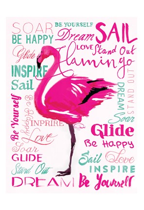 Framed Wordy Flamingo Print