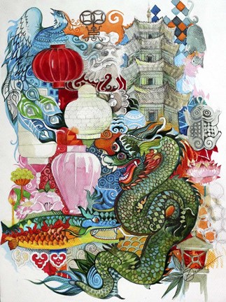 Framed Folk Dragon Print