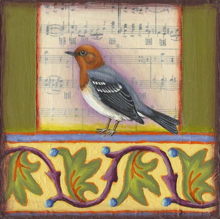 Framed Bird on Musical Notes 1 Print