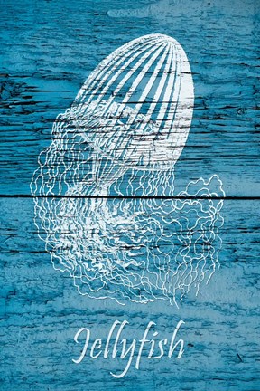 Framed Blue Wood Jellyfish Print