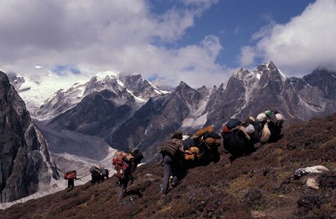 Framed Yak Drivers Above the Kangshung, Tibet Print