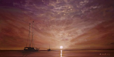 Framed Purple Sunset Boating Print