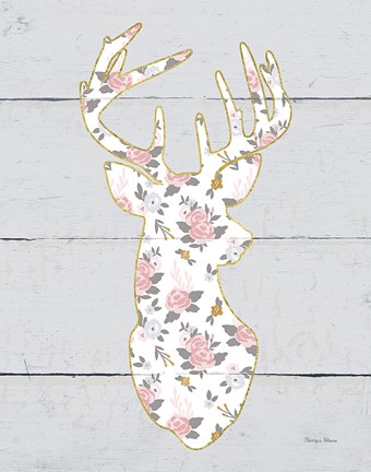 Framed Floral Deer I Print