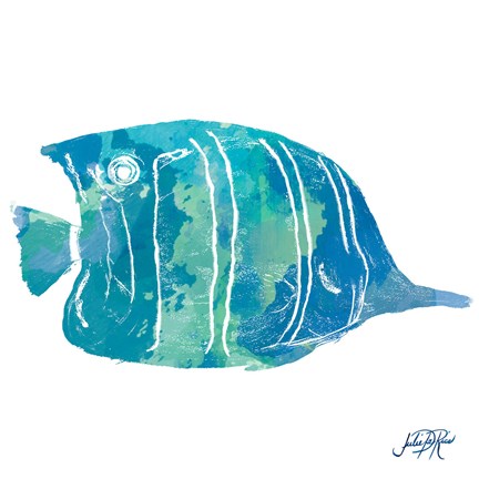 Framed Watercolor Fish in Teal III Print