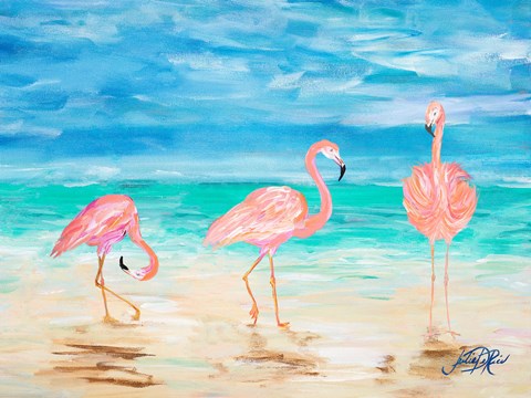 Framed Flamingo Beach I Print