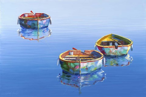 Framed 3 Boats Blue 2 Print