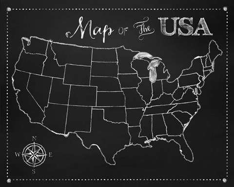 Framed Chalkboard US Map Print