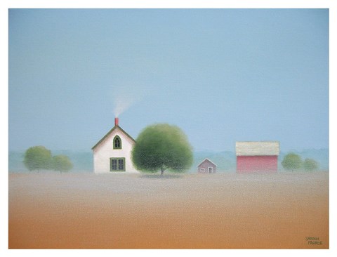 Framed Farmstead in the Mist Print