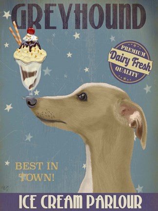 Framed Greyhound, Tan, Ice Cream Print