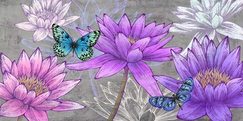 Framed Nympheas and Butterflies (Ash) Print