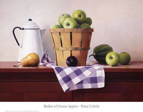 Framed Basket of Green Apples Print