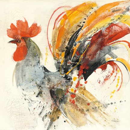 Framed Festive Rooster II Print