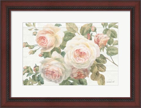 Framed Vintage Roses White on Shiplap Crop Print