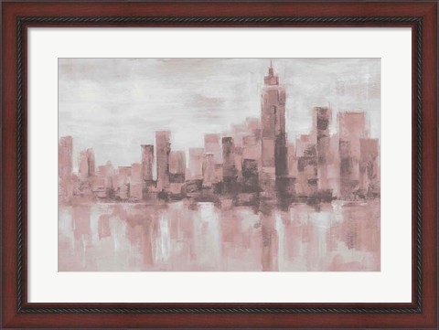 Framed Misty Day in Manhattan Pink Gray Print
