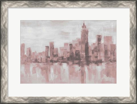 Framed Misty Day in Manhattan Pink Gray Print