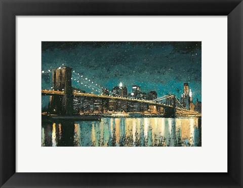 Framed Bright City Lights Teal Print