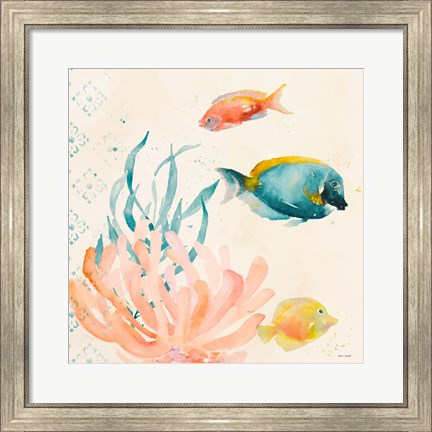 Framed Tropical Teal Coral Medley II Print