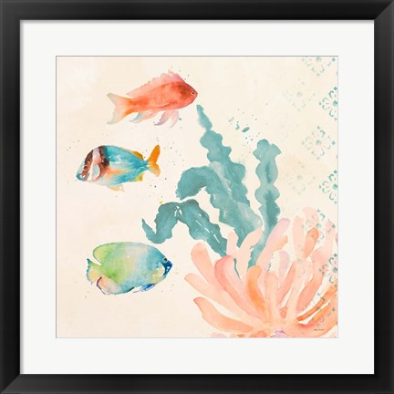 Framed Tropical Teal Coral Medley I Print