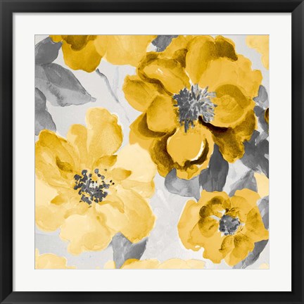 Framed Yellow and Gray Floral Delicate I Print