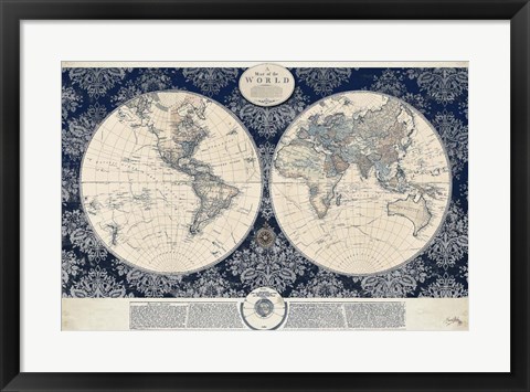 Framed Blue Map of the World Print