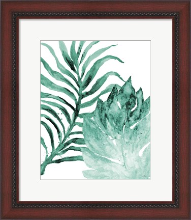 Framed Teal Fern and Leaf I Print