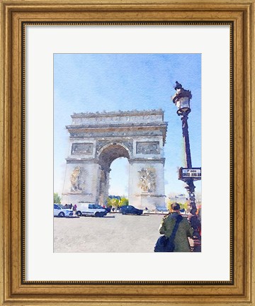 Framed Watercolor Streets of Paris I Print