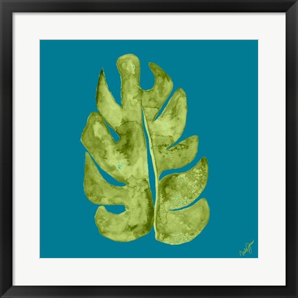 Framed Leaf On Teal II Print