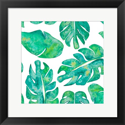 Framed Aqua Leaves On White Print