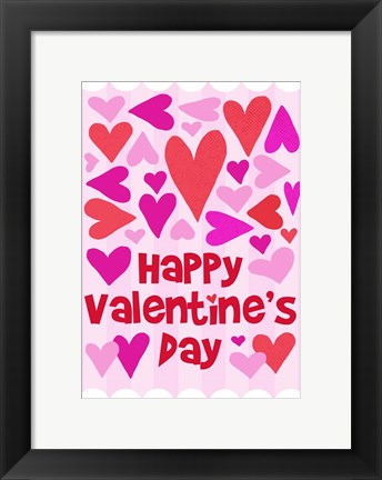 Framed Happy Valentine with Hearts Print
