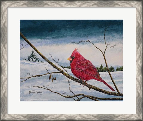 Framed Cardinal In A Pastel Sky Print