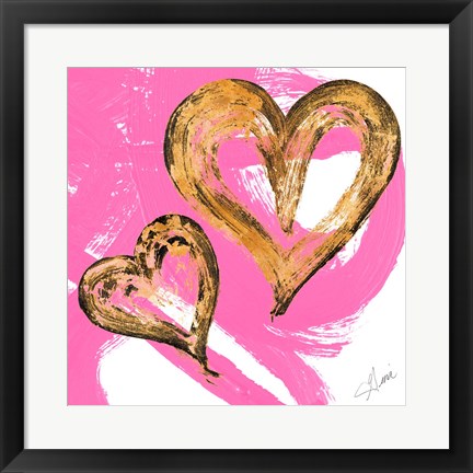 Framed Pink &amp; Gold Heart Strokes II Print