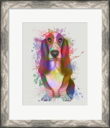 Framed Basset Hound Rainbow Splash Print