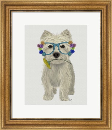 Framed West Highland Terrier Flower Glasses Print