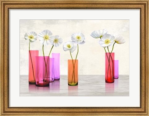 Framed Poppies in crystal vases (Purple palette) Print