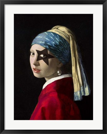 Framed Girl with Skull Hearring Print