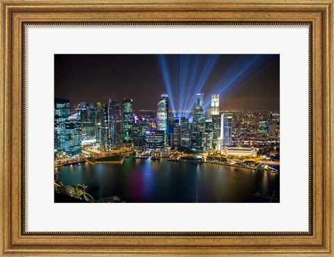 Framed Singapore Downtown Overview At Night Print