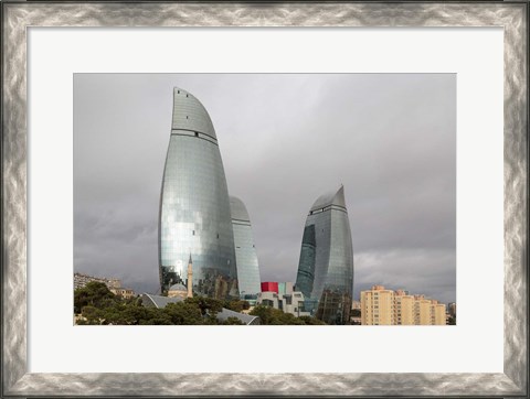 Framed Azerbaijan, Baku The Flame Towers Of Baku Print