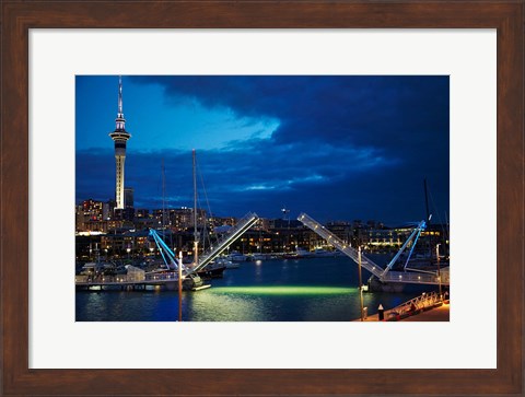 Framed Wynyard Crossing Bridge, And Skytower, Auckland Waterfront, New Zealand Print