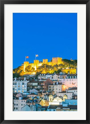 Framed Portugal, Lisbon, Sao Jorge Castle At Dusk Print