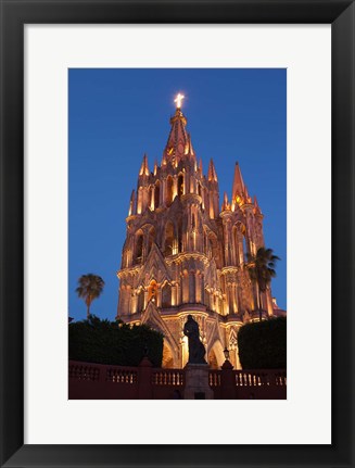 Framed Mexico, San Miguel De Allende Cathedral Of San Miguel Archangel Lit Up At Night Print