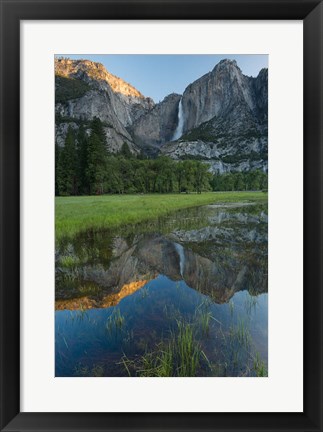 Framed Early Morning At The Upper Yosemite Falls Print