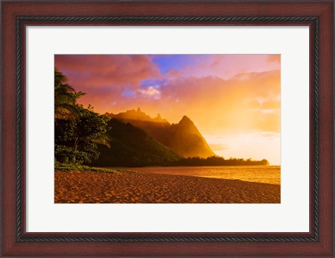 Framed Evening Light On Na Pali Coast Spires, Island Of Kauai, Hawaii Print