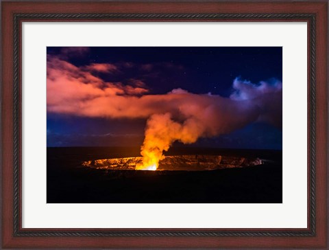 Framed Lava Steam Vent Glowing At Night In The Halemaumau Crater, Hawaii Print
