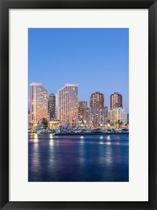 Framed Hawaii, Honolulu, Twilight Waikiki Skyline Print