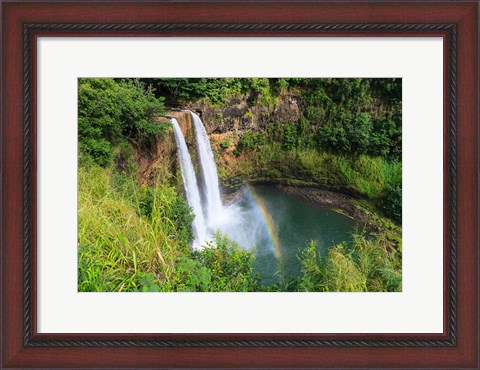 Framed Rainbow In Wailua Falls, Kauai, Hawaii Print