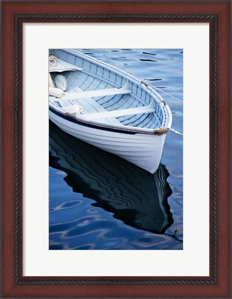 Framed Dinghy Moored At Dock, Rockport, Maine Print